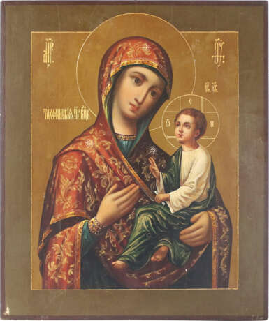 AN ICON SHOWING THE TIKHVINSKAYA MOTHER OF GOD WITH A SILVER-GILT OKLAD - Foto 2