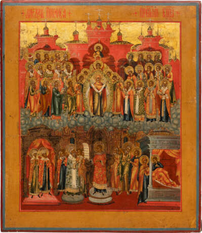 A FINELY PAINTED ICON SHOWING THE PROTECTING VEIL OF THE MOTHER OF GOD (POKROV) - photo 1
