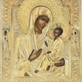 AN ICON SHOWING THE TIKHVINSKAYA MOTHER OF GOD WITH A SILVER-GILT OKLAD - photo 1