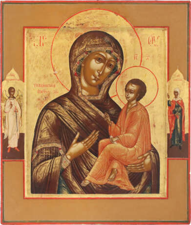 AN ICON SHOWING THE TIKHVINSKAYA MOTHER OF GOD WITH A SILVER-GILT OKLAD - photo 2