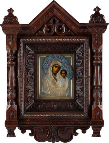 AN ICON SHOWING THE KAZANSKAYA MOTHER OF GOD WITH A SILVER-GILT AND CLOISONNÉ ENAMEL OKLAD - photo 1