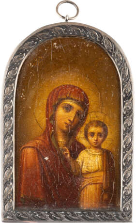 A SMALL SILVER-MOUNTED ICON SHOWING THE KAZANSKAYA MOTHER OF GOD - photo 1