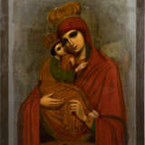 A MONUMENTAL ICON SHOWING THE POCHAEVSKAYA MOTHER OF GOD WITH A CLOISONNÉ ENAMEL OKLAD - фото 2
