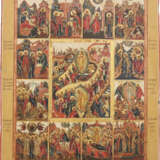 A LARGE ICON SHOWING THE RESURRECTION OF CHRIST AND THE DESCENT INTO HELL WITHIN A SURROUND OF TWELVE MAJOR FEASTS - photo 1