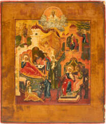 A FINE ICON SHOWING THE NATIVITY OF THE MOTHER OF GOD