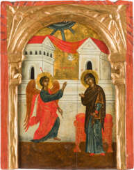 A LARGE ICON SHOWING THE ANNUNCIATION OF CHRIST FROM A CHURCH ICONOSTASIS
