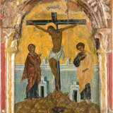 A LARGE ICON SHOWING THE CRUCIFIXION OF CHRIST FROM A CHURCH ICONOSTASIS - photo 1