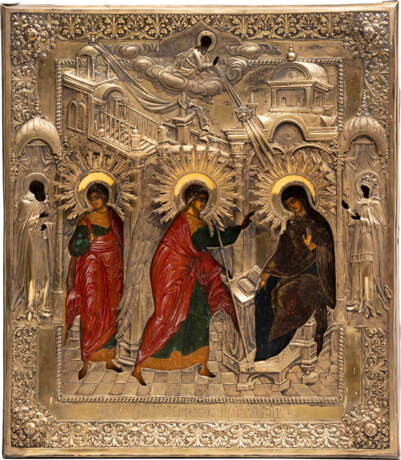 A FINE ICON SHOWING THE ANNUNCIATION WITH A SILVER-GILT RIZA - photo 1