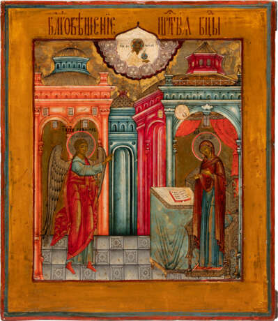 A FINELY PAINTED ICON SHOWING THE ANNUNCIATION OF THE MOTHER OF GOD - photo 1