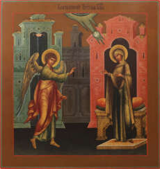 A LARGE ICON SHOWING THE ANNUNCIATION OF THE MOTHER OF GOD