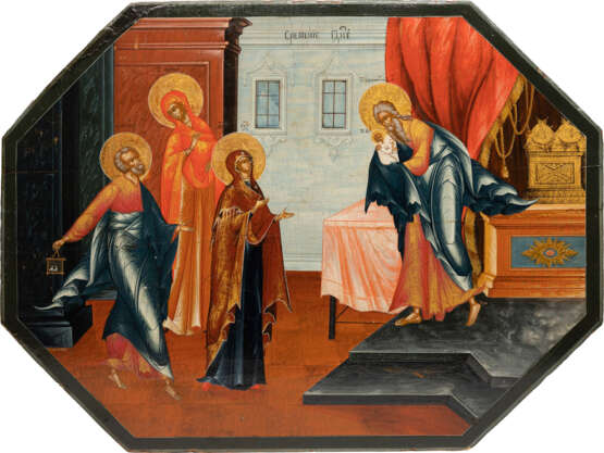A LARGE AND FINE ICON SHOWING THE PRESENTATION OF CHRIST AT THE TEMPLE FROM A CHURCH ICONOSTASIS - фото 1