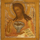 A VERY FINE ICON SHOWING ST. JOHN THE FORERUNNER FROM A DEISIS WITH OKLAD - photo 1