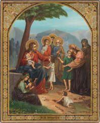 A MONUMENTAL ICON SHOWING THE TEACHING OF JESUS ABOUT LITTLE CHILDREN