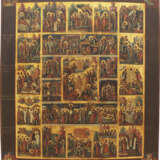 A LARGE ICON OF THE ANASTASIS OF CHRIST SURROUNDED BY THE NARRATIVE OF HIS PASSION AND THE FOUR EVANGELISTS - photo 1