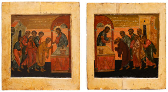 AN EXTREMLY RARE PAIR OF ICONS SHOWING THE COMMUNION FROM A CHURCH ICONOSTASIS - фото 1