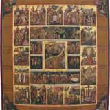 A LARGE ICON OF THE ANASTASIS OF CHRIST SURROUNDED BY THE NARRATIVE OF HIS PASSION AND 16 FEASTS - фото 1