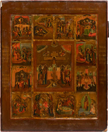 A RARE AND LARGE ICON OF THE CRUCIFIXION OF CHRIST SURROUNDED BY THE NARRATIVE OF HIS PASSION - фото 1