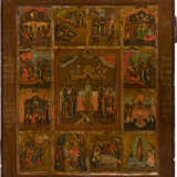 A RARE AND LARGE ICON OF THE CRUCIFIXION OF CHRIST SURROUNDED BY THE NARRATIVE OF HIS PASSION - Foto 1