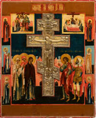 A LARGE STAUROTHEK ICON SHOWING THE CRUCIFIXION OF CHRIST WITH OKLAD