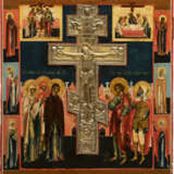 A LARGE STAUROTHEK ICON SHOWING THE CRUCIFIXION OF CHRIST WITH OKLAD - фото 1