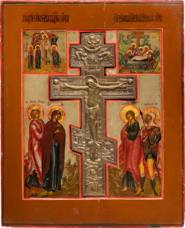 A LARGE STAUROTHEK ICON SHOWING THE CRUCIFIXION OF CHRIST AND THE ENTOMBMENT - photo 1