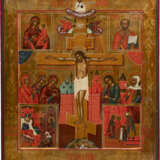 A LARGE ICON SHOWING THE CRUCIFIXION OF CHRIST, THE TIKHVINSKAYA MOTHER OF GOD, ST. NICHOLAS OF MYRA AND FEASTS - фото 1