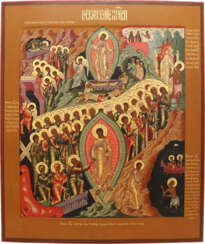 A VERY FINE AND LARGE ICON SHOWING THE DESCENT INTO HELL AND THE RESURRECTION OF CHRIST