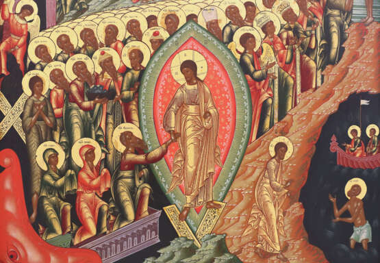 A VERY FINE AND LARGE ICON SHOWING THE DESCENT INTO HELL AND THE RESURRECTION OF CHRIST - photo 2