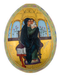 LARGE PORCELAIN EASTER EGG WITH THE THRONED MOTHER OF GOD AFTER WASNEZOW