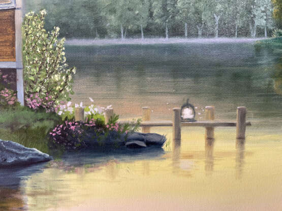 House Lake River Sunset Cat Sea Flowers "Масло" Huile sur toile Réalisme contemporain современный реализм Russie 2021 - photo 4