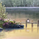 House Lake River Sunset Cat Sea Flowers "Масло" Öl auf Leinwand Zeitgenössischer Realismus современный реализм Russland 2021 - Foto 4