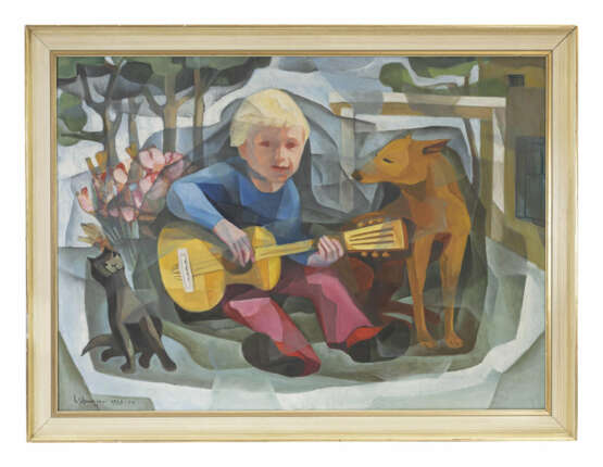 Junge mit Gitarre, Katze und Hund - фото 2