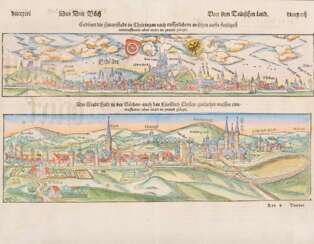 MÜNSTER, Sebastian (1488 Ingelheim - 1552 Basel). 2 Ansichten von Erfurt und Fulda auf 1 Blatt.