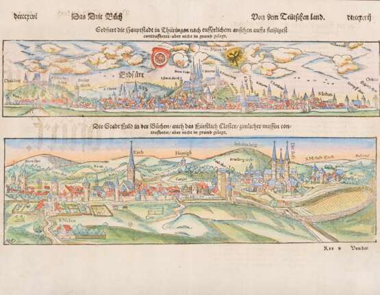 MÜNSTER, Sebastian (1488 Ingelheim - 1552 Basel). 2 Ansichten von Erfurt und Fulda auf 1 Blatt. - фото 1