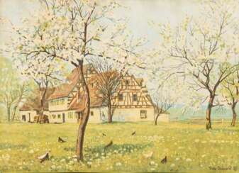OSSWALD, Fritz (1878 Zürich - 1966 Starnberg). "Blühende Apfelbäume".