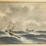 Undeutlich signiert: Zwei holländische Schlepper bei starkem Wellengang . - Foto 1