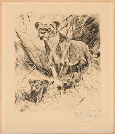 KUHNERT, Wilhelm (1865 Oppeln - 1926 Flims). Löwenmutter mit Jungen. - Foto 1