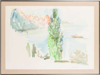 KOKOSCHKA, Oskar (1886 Pöchlarn - 1980 Montreux). Küstenlandschaft mit Schiff.