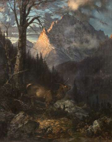SENNER, VON (?) (Maler des 19. Jahrhundert), "Hirsch im Gebirge" - photo 1