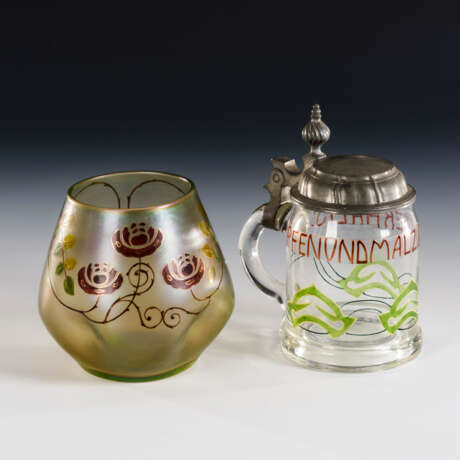 Vase und Bierkrug mit Emailmalerei. - Foto 1