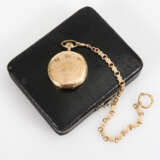 Goldene Taschenuhr mit Goldkette im Etui. - photo 3