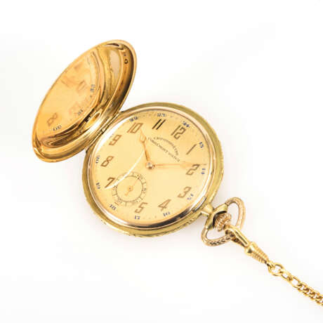 Goldene Savonnette an vergoldeter Uhrenkette. Chronomètre Corgémont Watch. - Foto 1