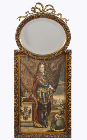 Bildnis Kaiser Karl VI. im Rahmen mit Spiegel und Bronzebekrönung. - Foto 1