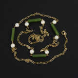 Halskette mit Zuchtperlen und Jade. - Foto 1