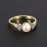 Art-déco-Ring mit Zuchtperle und Diamanten. - Foto 1