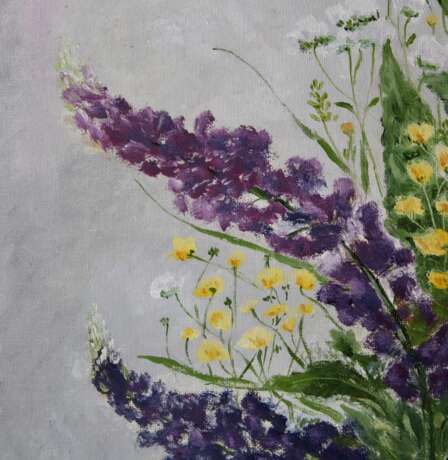 Painting “Bouquet with lupines”, Fiberboard, Oil, Impressionist, Still life, Russia, 2021 - photo 3