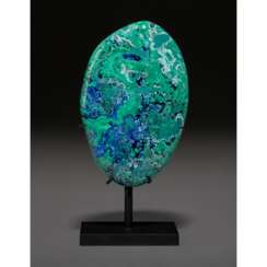 A POLISHED SPECIMEN OF AZURITE AND MALACHITE