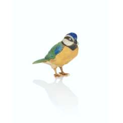 A JEWELLED GOLD-MOUNTED COMPOSITE HARDSTONE MODEL OF A BLUE TIT