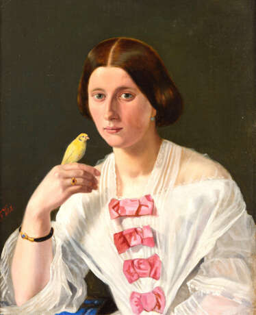 VOLCK, F.. Bildnis einer jungen Frau mit Kanarienvogel. - фото 1
