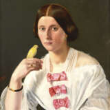VOLCK, F.. Bildnis einer jungen Frau mit Kanarienvogel. - photo 1